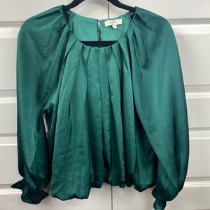 Entro Top balloon sleeve ruffle academia top casual preppy Classy Green Small